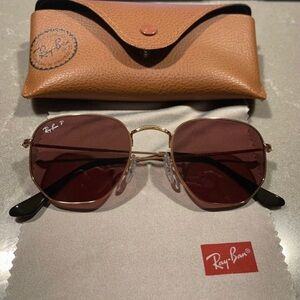 Ray-Ban Violet Classic Gold Hexagonal Sunglasses with Brown Case